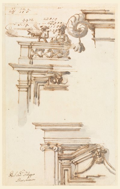 Dessin, deux caissons de porte, 1750-75 - Carlo Marchionni