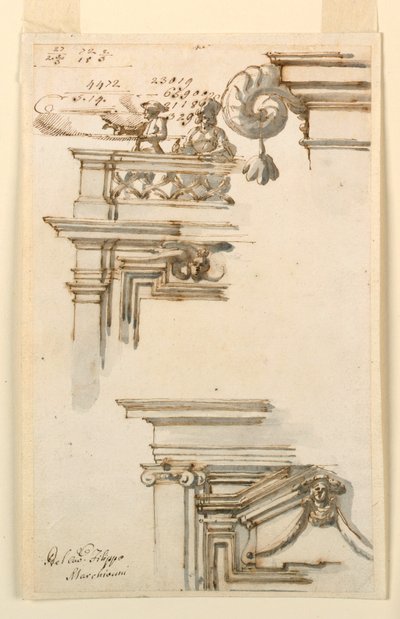Dessin, deux caissons de porte, 1750-75 - Carlo Marchionni