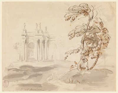 Arbre dans un paysage avec bâtiment - Carlo Marchionni
