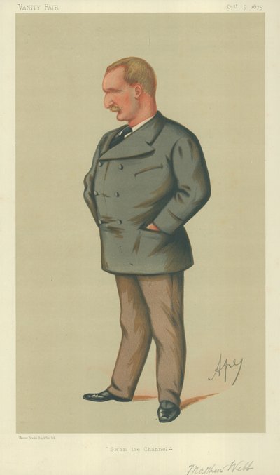 M. Matthew Webb, a traversé la Manche, 9 octobre 1875, caricature de Vanity Fair - Carlo Pellegrini