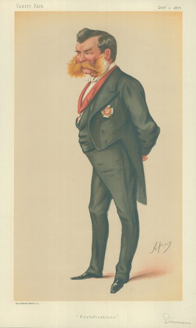 Sir John Lintorn Arabin Simmons, Fortifications, 1er décembre 1877, caricature de Vanity Fair - Carlo Pellegrini