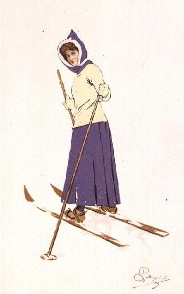 Femme tournant sur des skis - Carlo Pellegrini