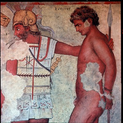 Civilisation étrusque : représentation du sacrifice des prisonniers troyens en hommage à Patrocle (reproduction) - Carlo Ruspi