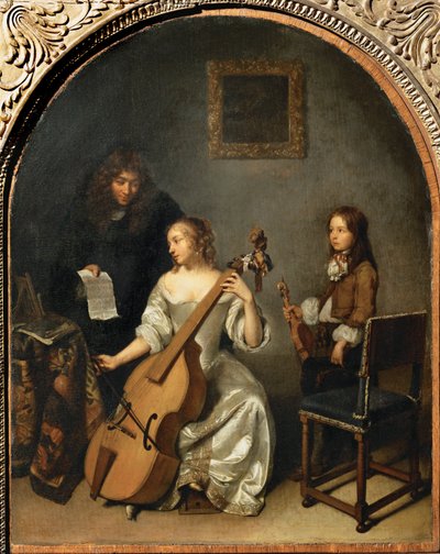 La lecon de basse de viol - The cello lesson … - Caspar (studio of) Netscher