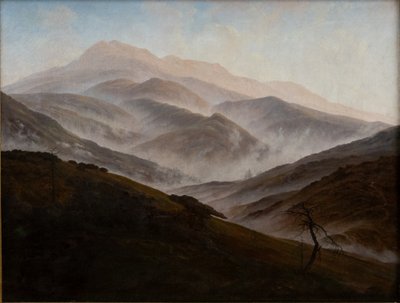 French : Riesengebirge Landscape with Rising Fog Paysage de montagnes géantes avec brume montante - Caspar David Friedrich