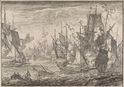 Bataille navale entre des navires de guerre turcs et des galères des Chevaliers de Malte, 1644 - Caspar Luyken (attributed to)