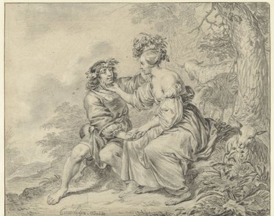 Berger et bergère assis dans un paysage - Casper Casteleyn