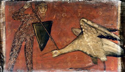 Combat entre un chevalier et une grue, Panneau de plafond - Catalan School