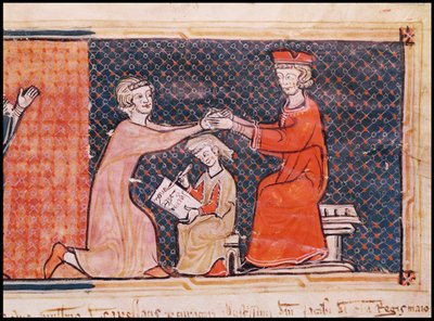 Le Procureur royal, le Scribe et le Seigneur féodal, du Capbreu de Clayra et de Millas 1292 - Catalan School