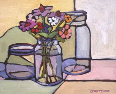 Verre réfléchissant, 2023 (huile sur panneau) - Catherine J Martzloff