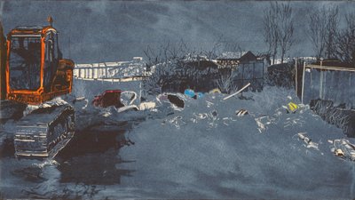 Grande étendue avec 300 tritons, 2014 (Linogravure et gravure) - Catherine Sutcliffe Fuller