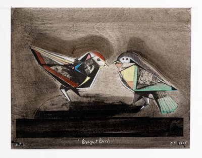 Bright Birds, 2014 (lithographie mokulito avec coloriage à la main) - Cathie Pilkington
