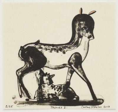 Thinks 2, 2013 (lithographie avec coloration à la main) - Cathie Pilkington