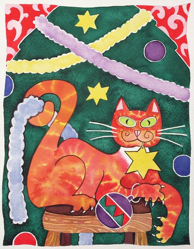 Chat de Noël avec décorations - Cathy Baxter