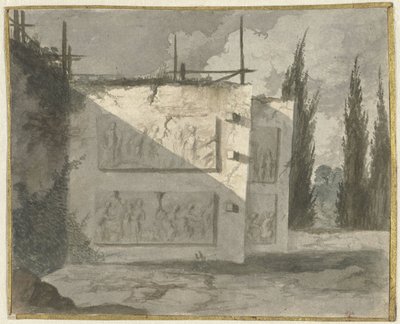 Paysage avec mur et bas-reliefs - Cavalier Cosse