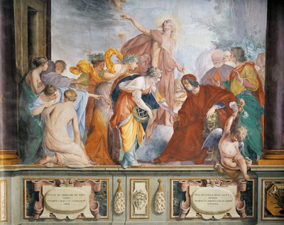Lorenzo accueillant les Muses et les Vertus accompagnées par Apollon à Florence (fresque) - Cecco  Bravo