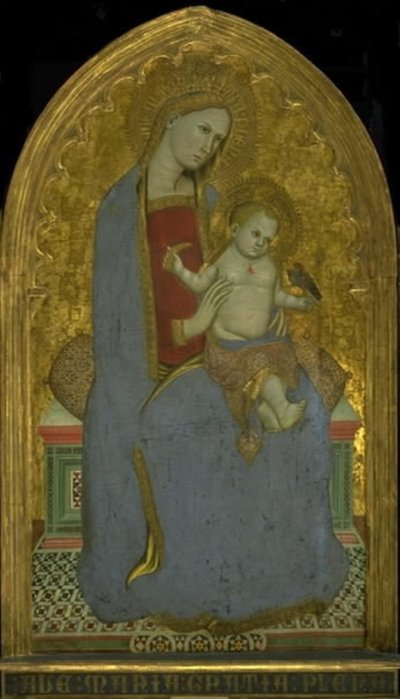 Vierge et enfant jouant avec un chardonneret et tenant une gerbe de millet - Cecco di Pietro