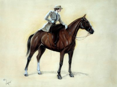 Un élégant cavalier montant en amazone - Cecil Charles Windsor Aldin