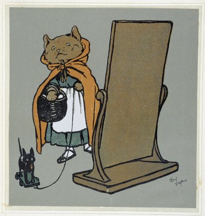 Chat devant son miroir - dessin par Cécil Aldin - Cecil Charles Windsor Aldin