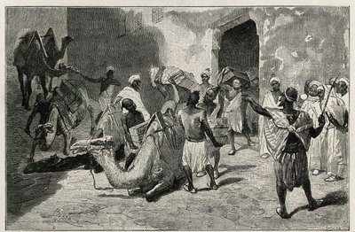 Le chargement des chameaux de la caravane de l