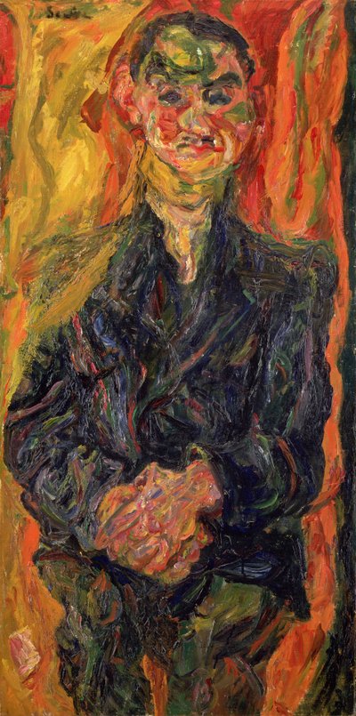 Homme en bleu, avec un fond jaune et rouge - Chaim Soutine