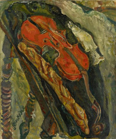 Nature morte au violon, pain et poisson, vers 1922 - Chaim Soutine