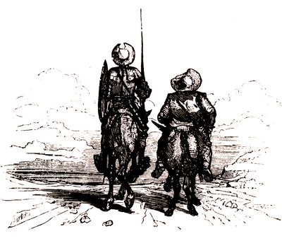 Don Quichotte sur son cheval, à côté de Sancho sur son âne - Charles Albert d