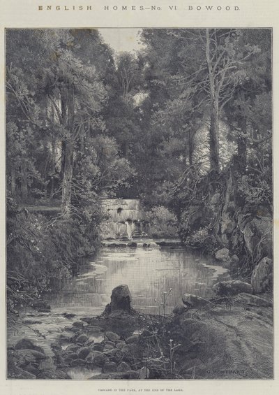 Maisons anglaises, Bowood, Cascade dans le parc, à la fin du lac - Charles Auguste Loye