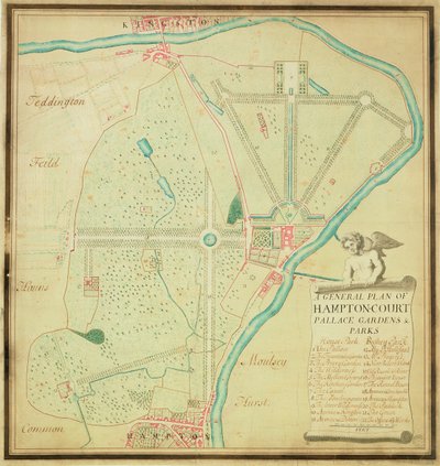 Plan général des jardins et parcs du palais de Hampton Court, vers 1713 - Charles Bridgeman
