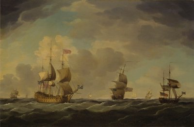 Un vaisseau amiral anglais sous voile facile par une brise modérée - Charles Brooking