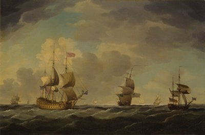 Un vaisseau amiral anglais sous voile facile par brise modérée - Charles Brooking