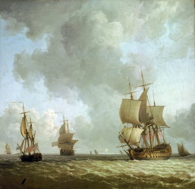 Navires de la Royal Navy britannique soufflés par le vent océanique - Charles Brooking