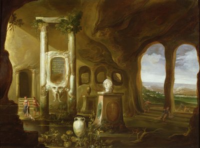 Un monument à Auguste, dans une grotte avec des figures, 17e siècle - Charles Cornelisz de Hooch