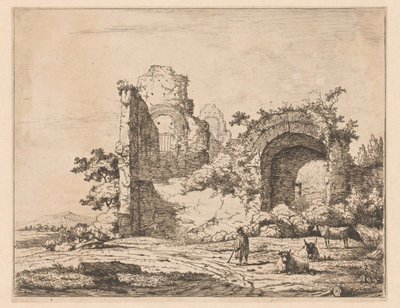 Paysage avec ruine et berger - Charles Echard (attributed to)