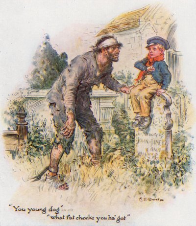 De grandes espérances, Pip rencontre le forçat dans le cimetière - Charles Edmund Brock