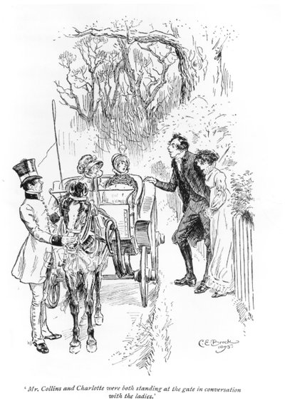 M. Collins et Charlotte étaient tous deux debout à la porte en conversation avec les dames, illustration de 