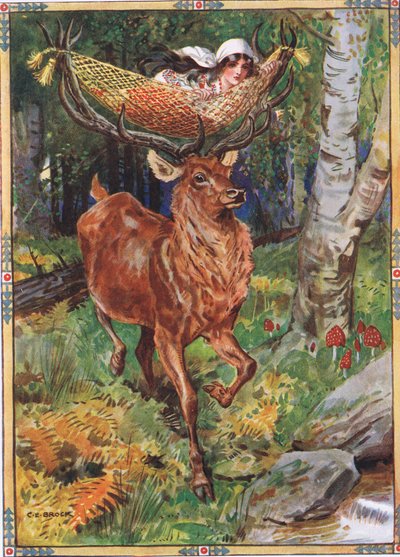 Le cerf avec le hamac de soie dans Contes pour enfants des légendes roumaines par Moses Gaster (1856-1939) 1921 - Charles Edmund Brock