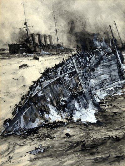 Naufrage du HMS Hogue, Cressy et Aboukir - Charles Edward Dixon