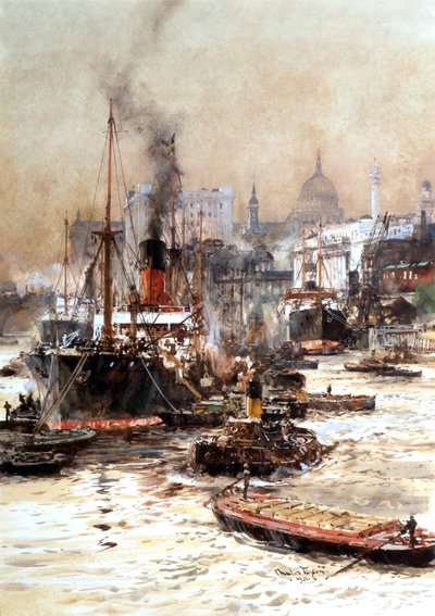 La Tamise en dessous de St Pauls - Charles Edward Dixon