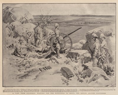 Vue de Coleskop, en attendant que les obusiers bombardent les kopjes autour de Colesberg - Charles Edwin Fripp