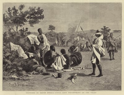 Croquis en Afrique du Sud, campement de la taxe Fingo sur le veld - Charles Edwin Fripp
