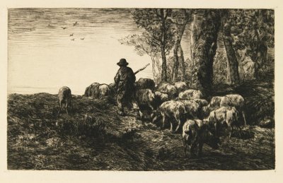 Troupeau de cochons avec porcher - Charles Emile Jacque