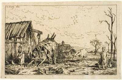 Paysage avec charrette dételée - Charles Emile Jacque