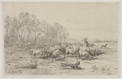 Paysage avec un troupeau de moutons - Charles Emile Jacque