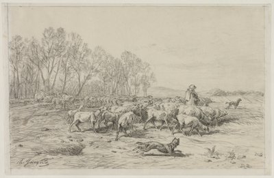 Paysage avec un troupeau de moutons - Charles Emile Jacque