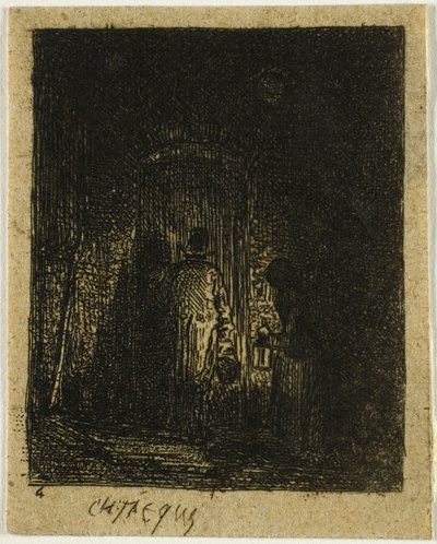 Homme et femme avec lanternes - Charles Emile Jacque