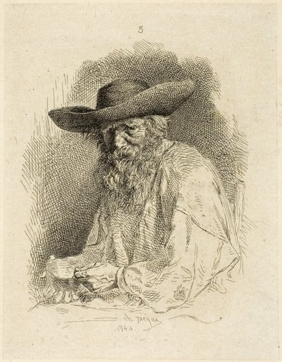 Vieil homme avec gamelle - Charles Emile Jacque