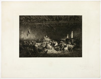 La grande bergerie, planche horizontale - Charles Emile Jacque