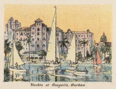 Afrique du Sud : Yachts à Congella, Durban (lithographie en couleur) - Charles Ernest Peers