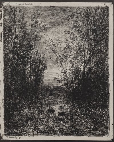 Un ruisseau dans une clairière, impression originale 1862, imprimée en 1921 - Charles Francois Daubigny